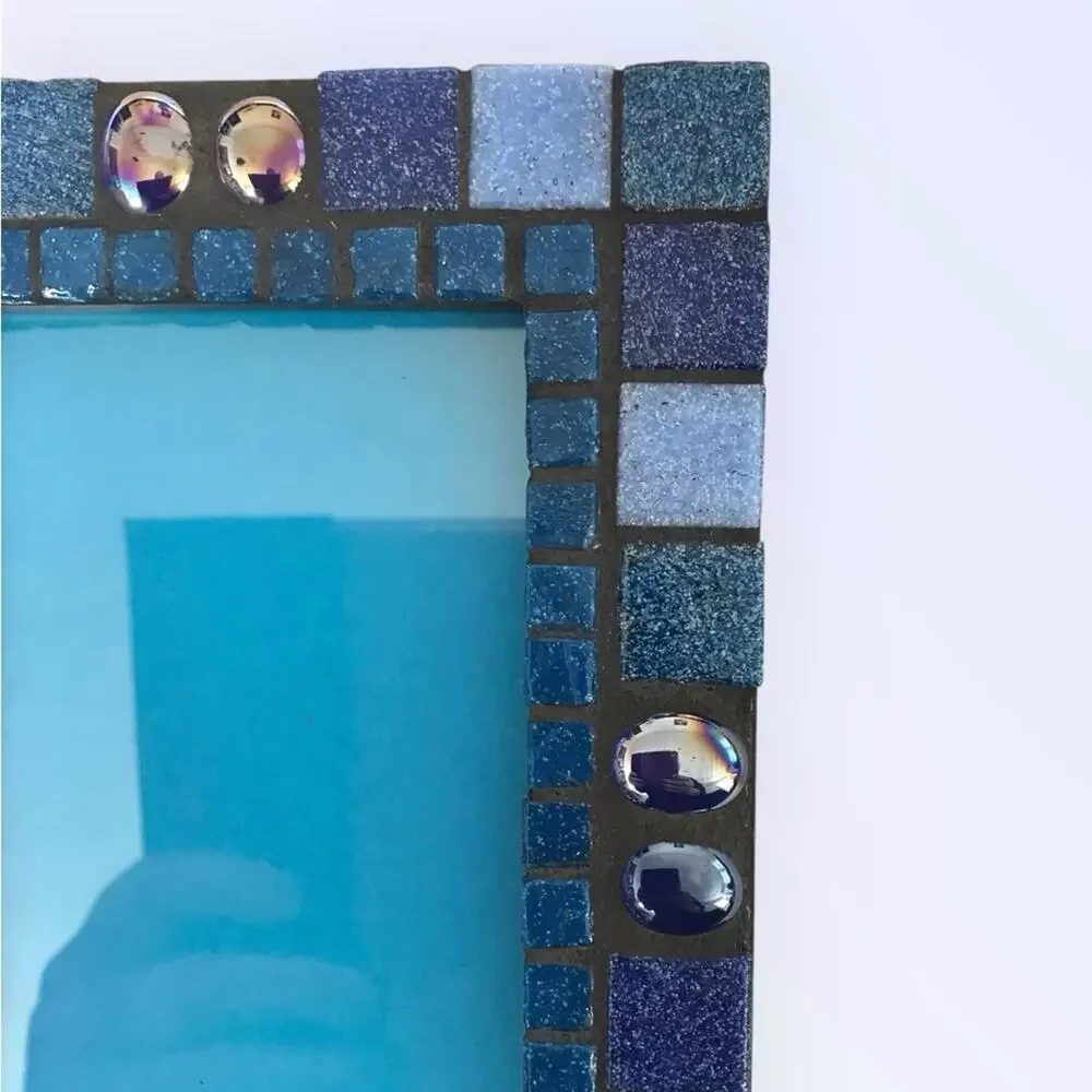 Mosaic Tile Blue & Teal Photo Frame Glass Fits 4 X 6 Picture